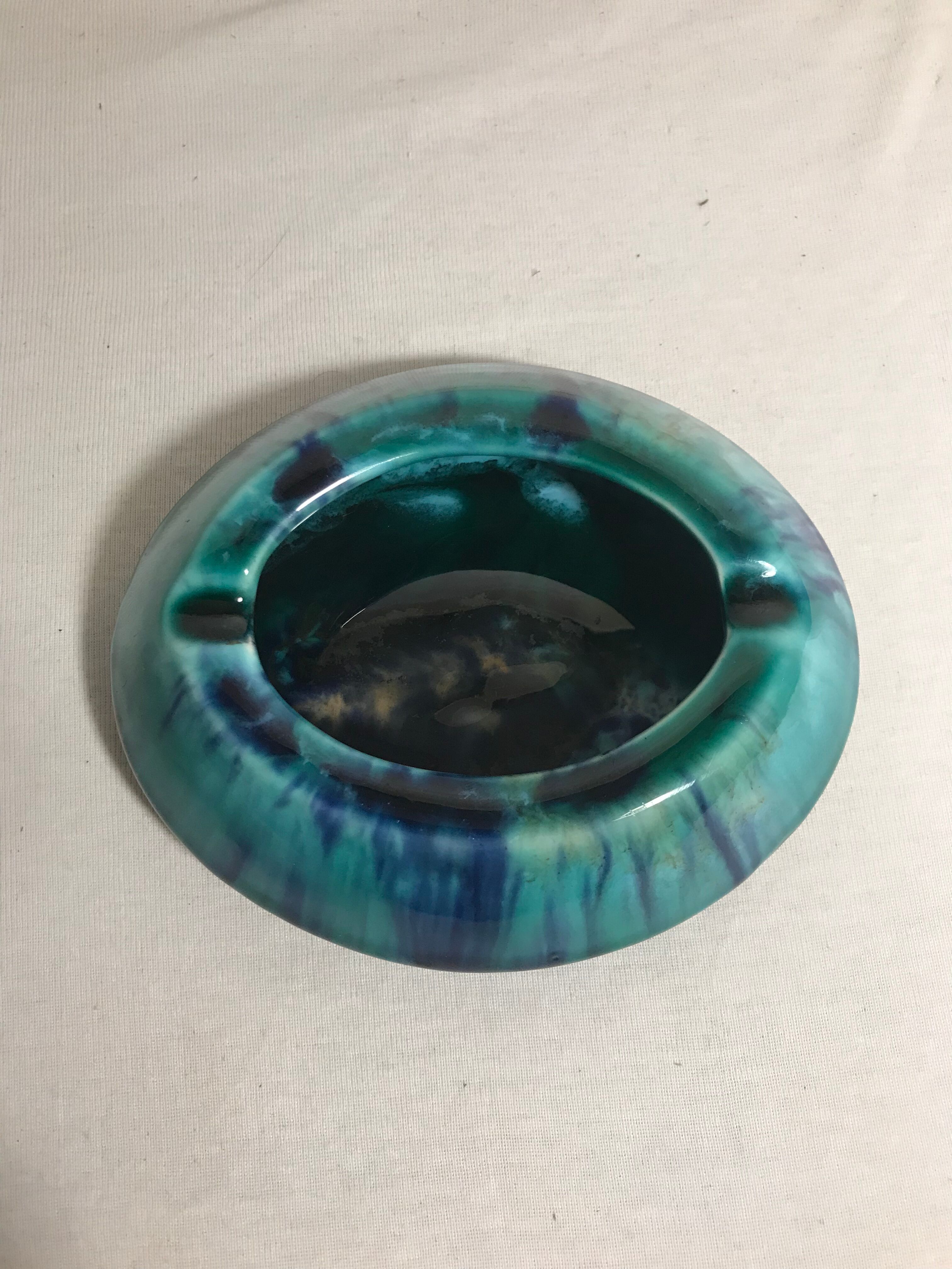 Old ceramics ceramic ashtray morvan blue green vintage enamel