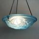 Old degue chandelier, suspension basin art deco 1 fire, in blue glass paste. signed degué