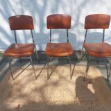 3 stainless steel tube chairs and faux leather, vintage