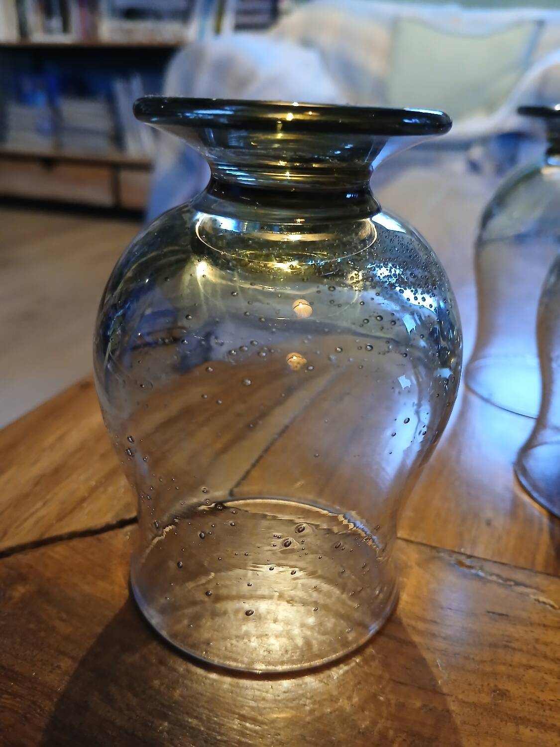 6 old smoked glasses with bubbles