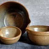 Three nesting pottery salad bowls in glazed stoneware