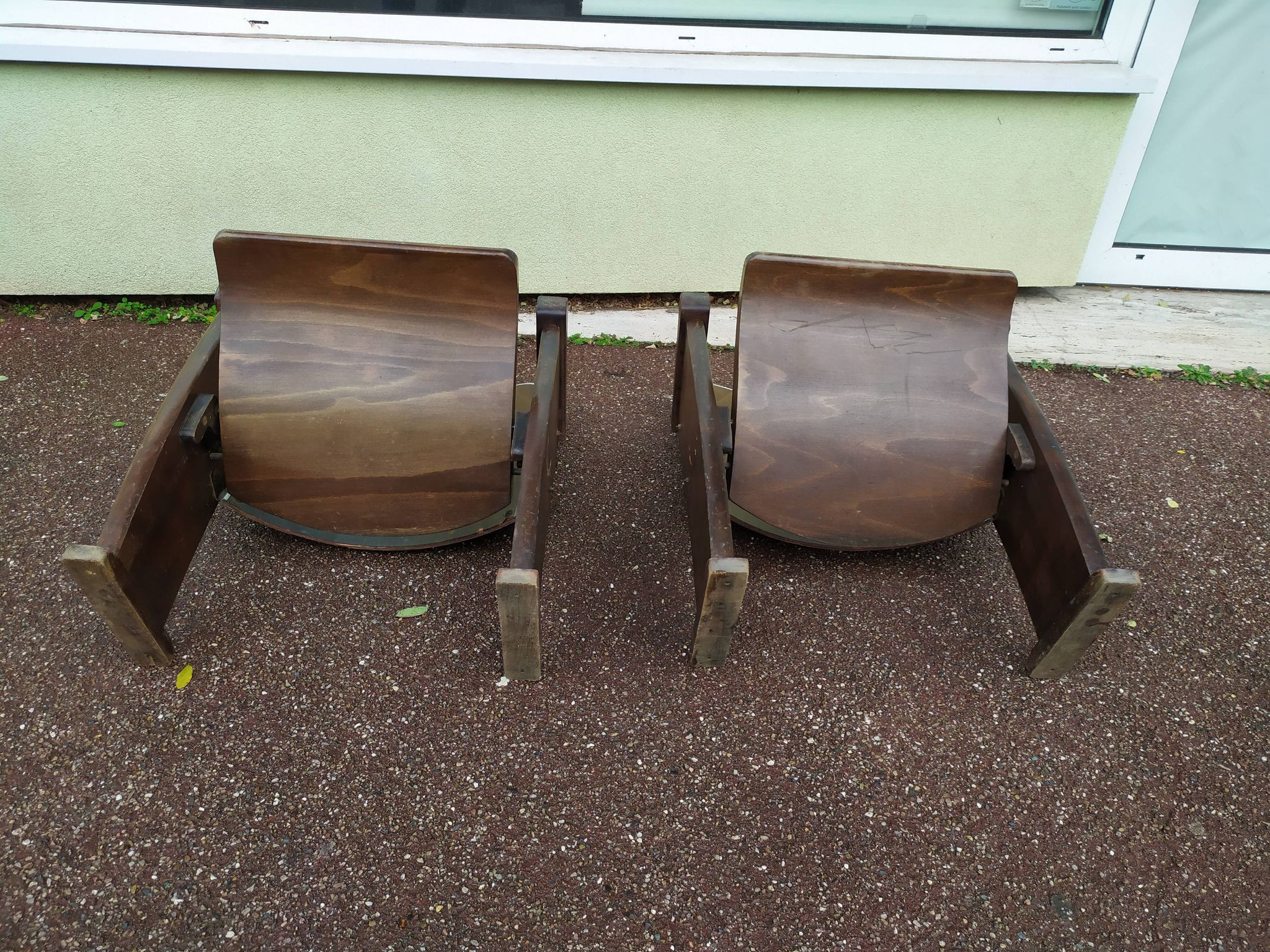 Pair of vintage antique wooden cinema chair s