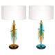 Pair of contemporary Murano glass lamps with a brass structure, made in Italy.