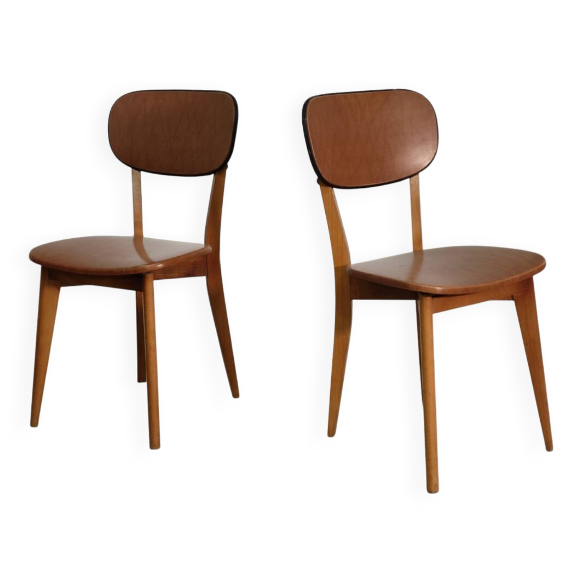 Pair of vintage French chairs in light brown skai