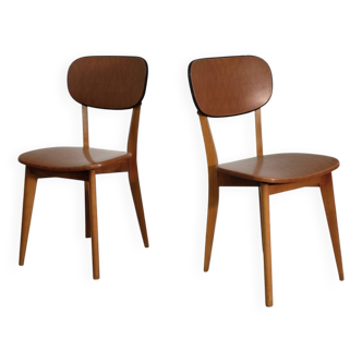 Pair of vintage French chairs in light brown skai