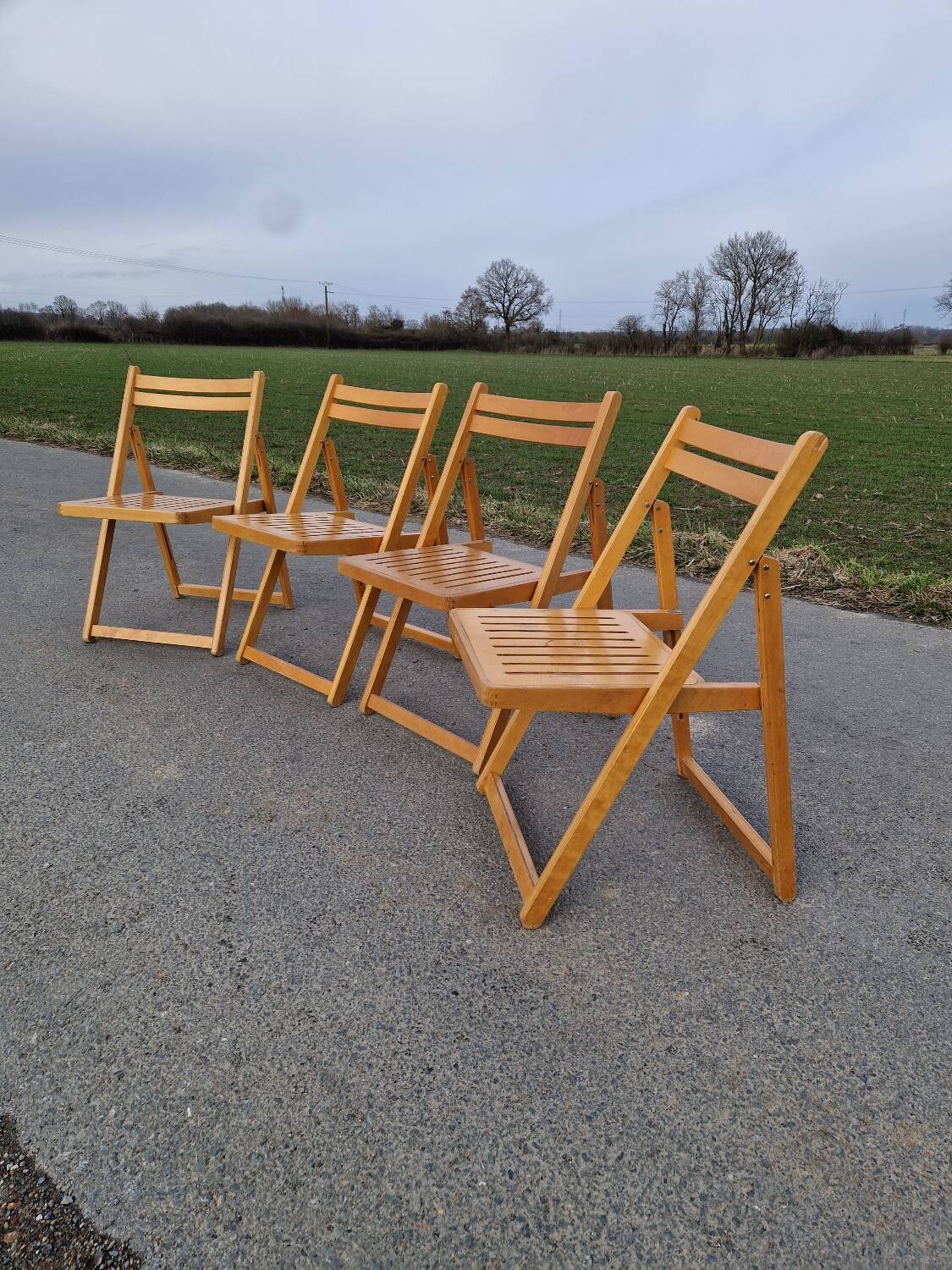 Set of 4 Folding Chairs in Wood and Plywood