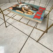 Vintage 1960s brass and smoked glass side table with magazine holder.
