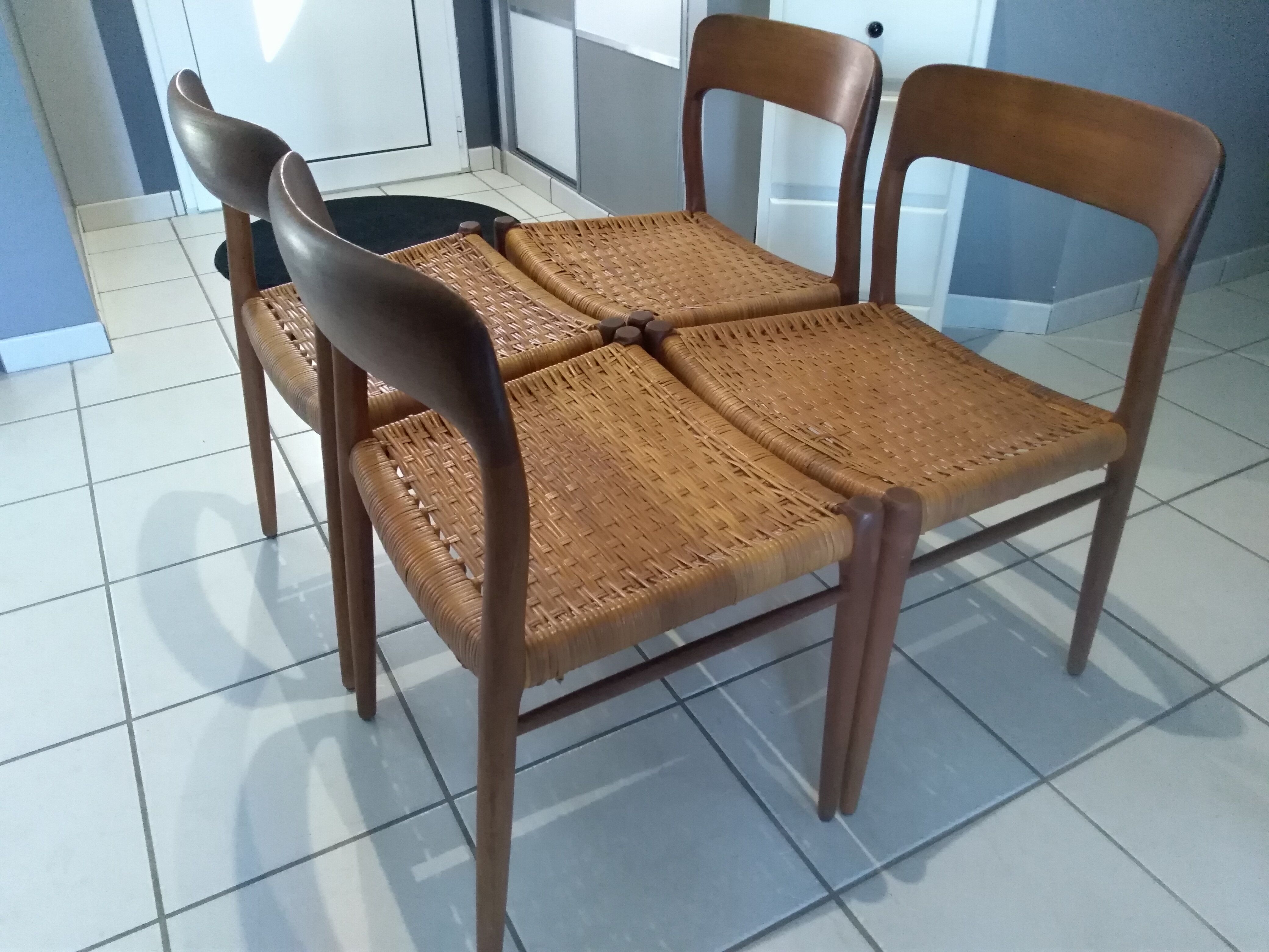 Designer Niels Otto Moller 1960's Suite of 4 Scandinavian Chairs