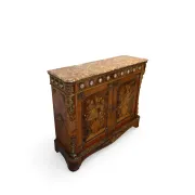 An antique French Louis XVI-style marble-top side cabinet