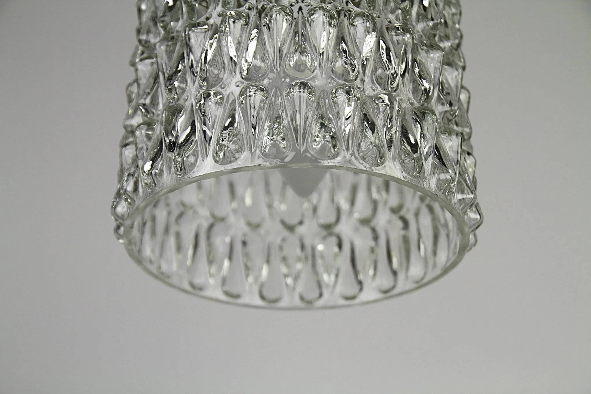 Pressed Crystal Glass Pendant Lamp with Tear Drop Pattern, Sweden, 1960s