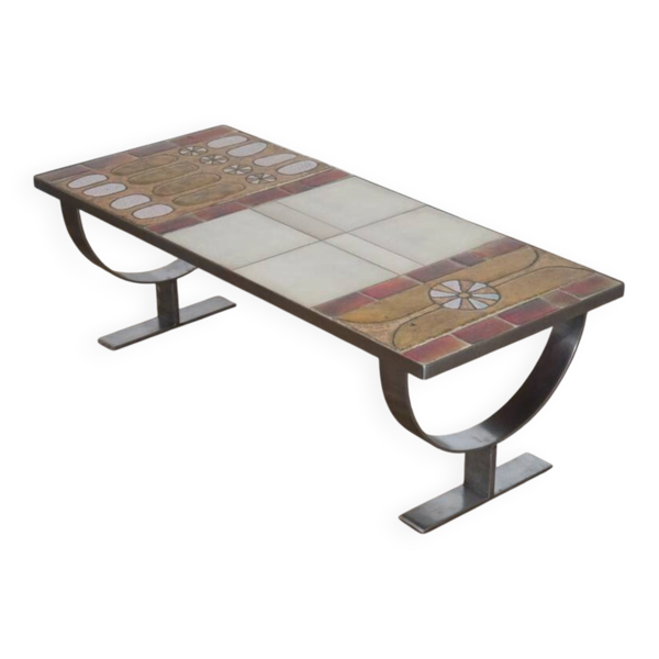 Table basse en ceramique et metal 1970