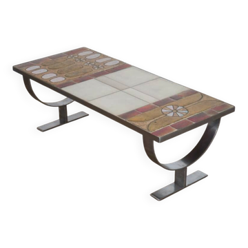 Table basse en ceramique et metal 1970