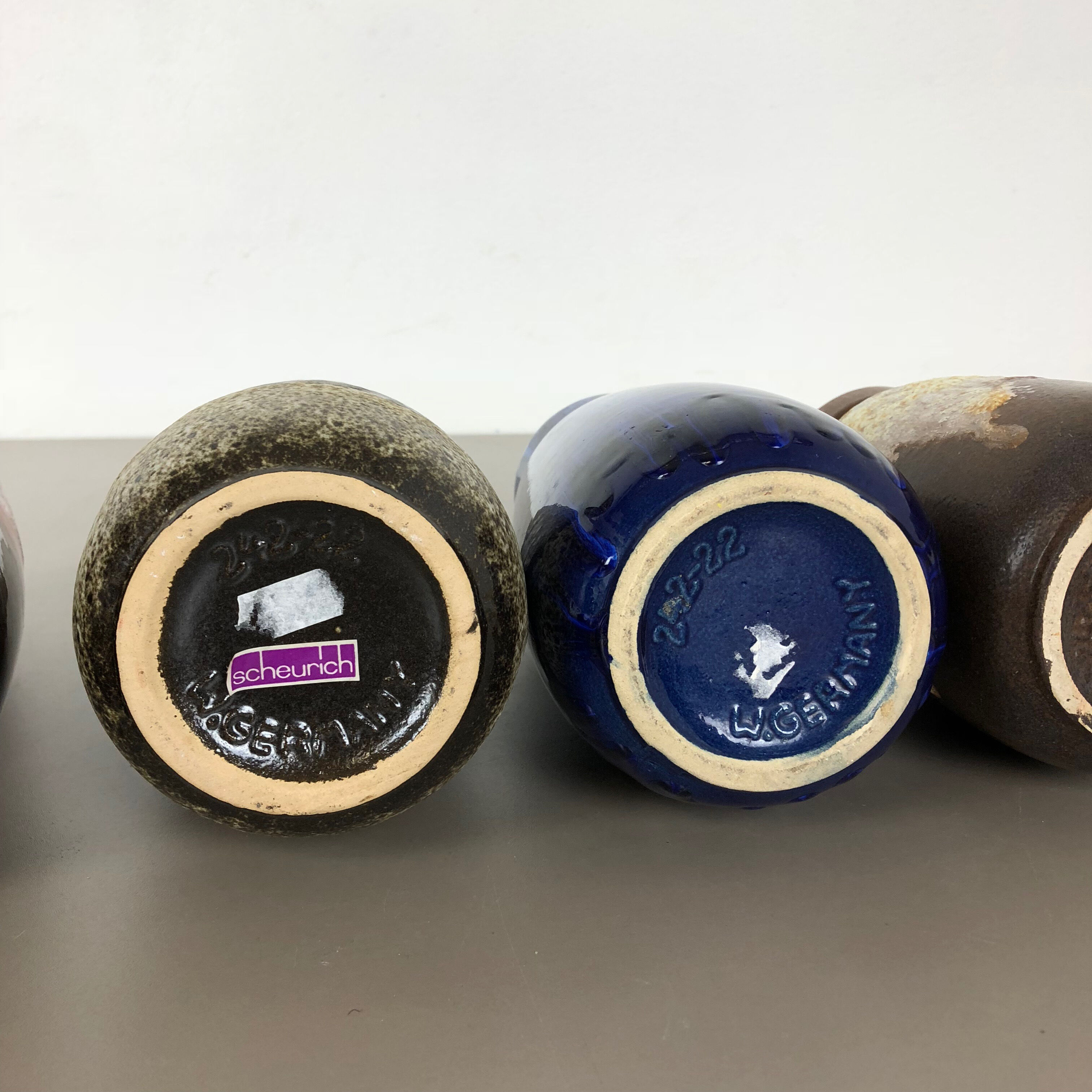 Set of four vintage pottery fat lava "242-22" vases made by Scheurich, Germany