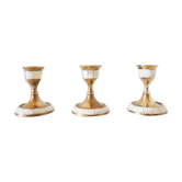 Lot of old candlesticks in brass and mother-of-pearl