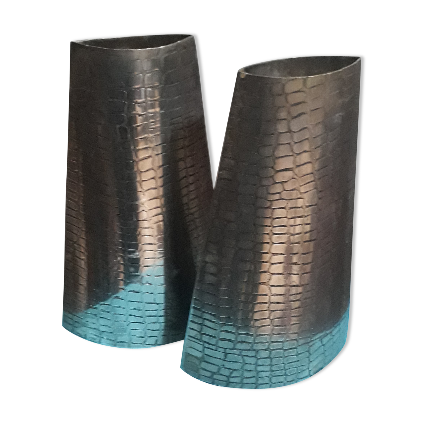 Silver metal vases reptile skin 1970