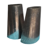 Silver metal vases reptile skin 1970