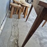 Antique rustic farmhouse table in solid oak with one drawer - 1m15