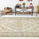 5x9 faded beige wool handknotted oushak rug, 276x166cm