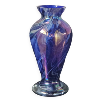 Blue iridescent glass vase, Florence, circa 1960