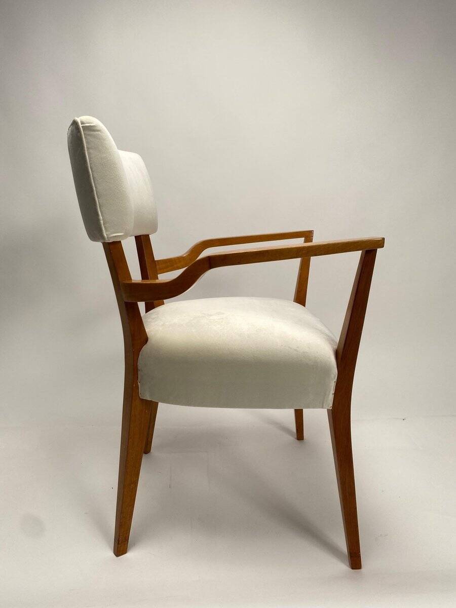 Paire de fauteuils organiques en velours et bois dans le style de Gio Ponti, années 50