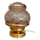 Lampe à poser globe vintage art déco en verre rose et doré