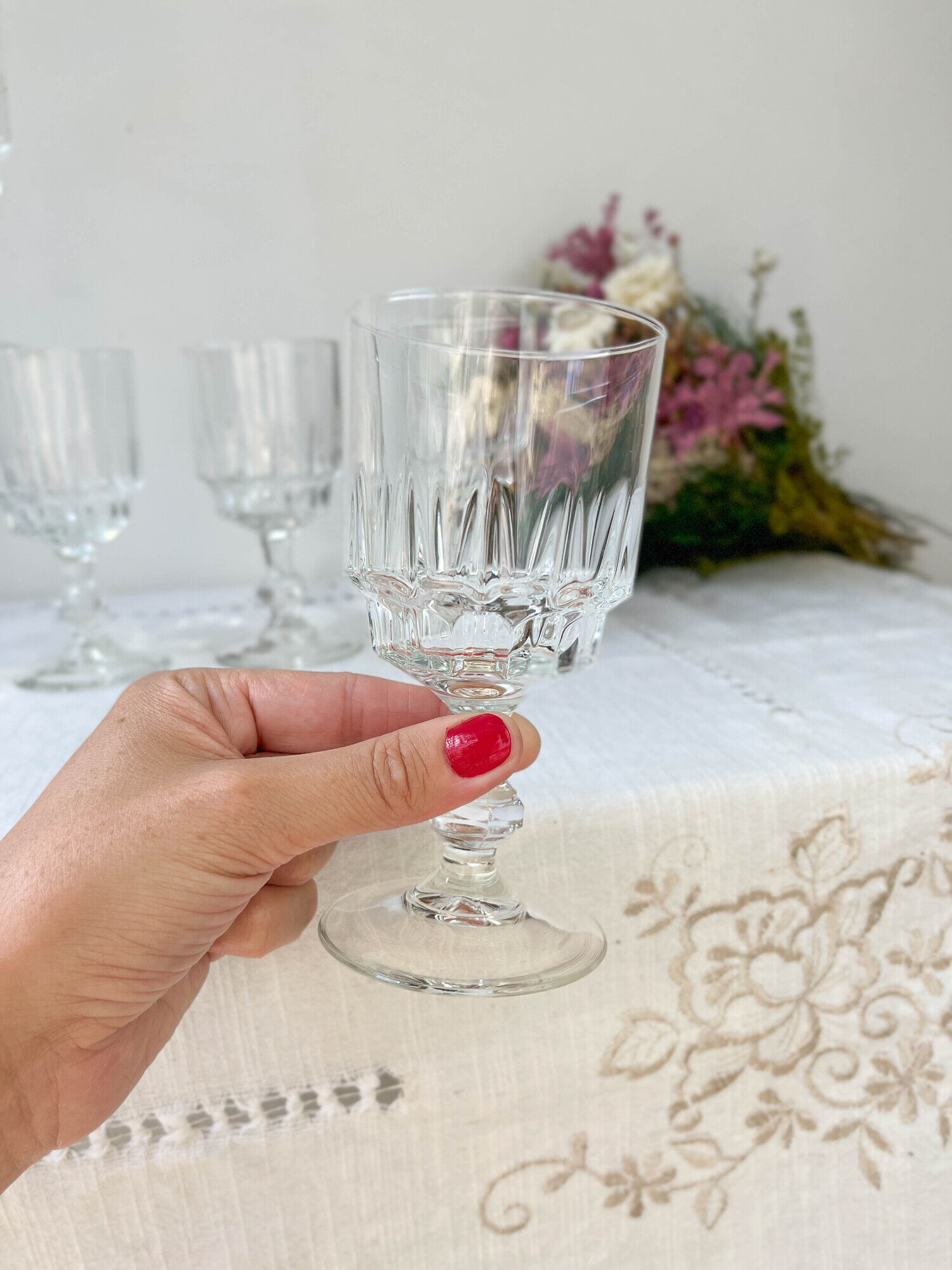 5 glasses of red wine luminarc model lance, 1970 made in france