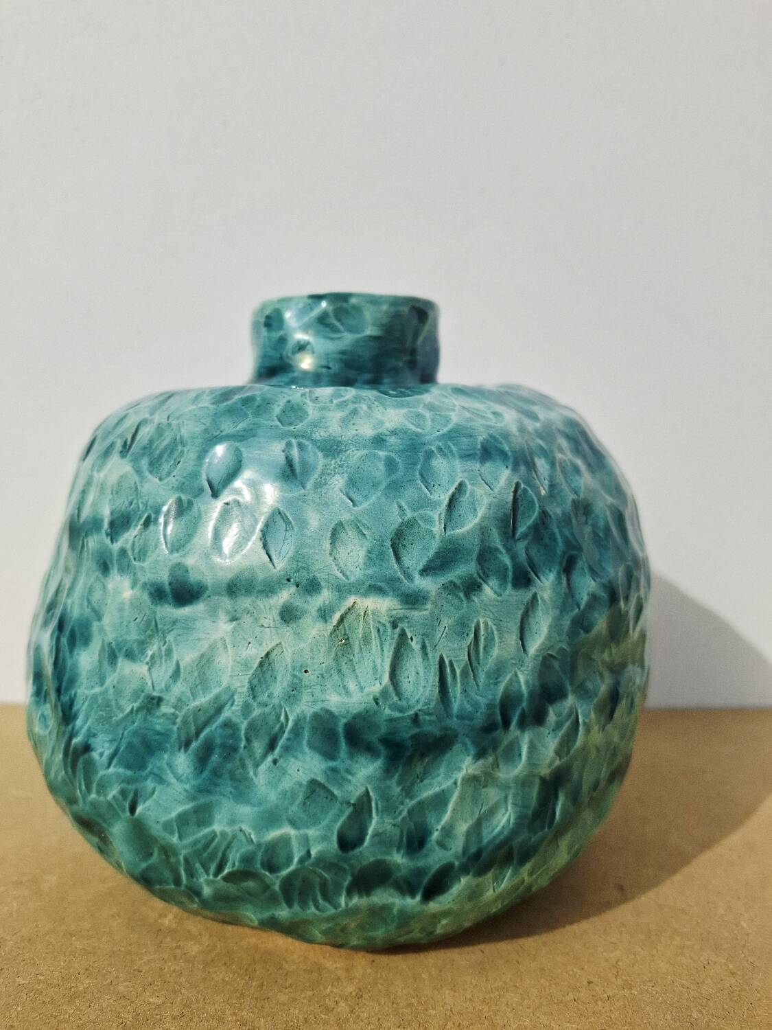 Turquoise round vase 1970 signed