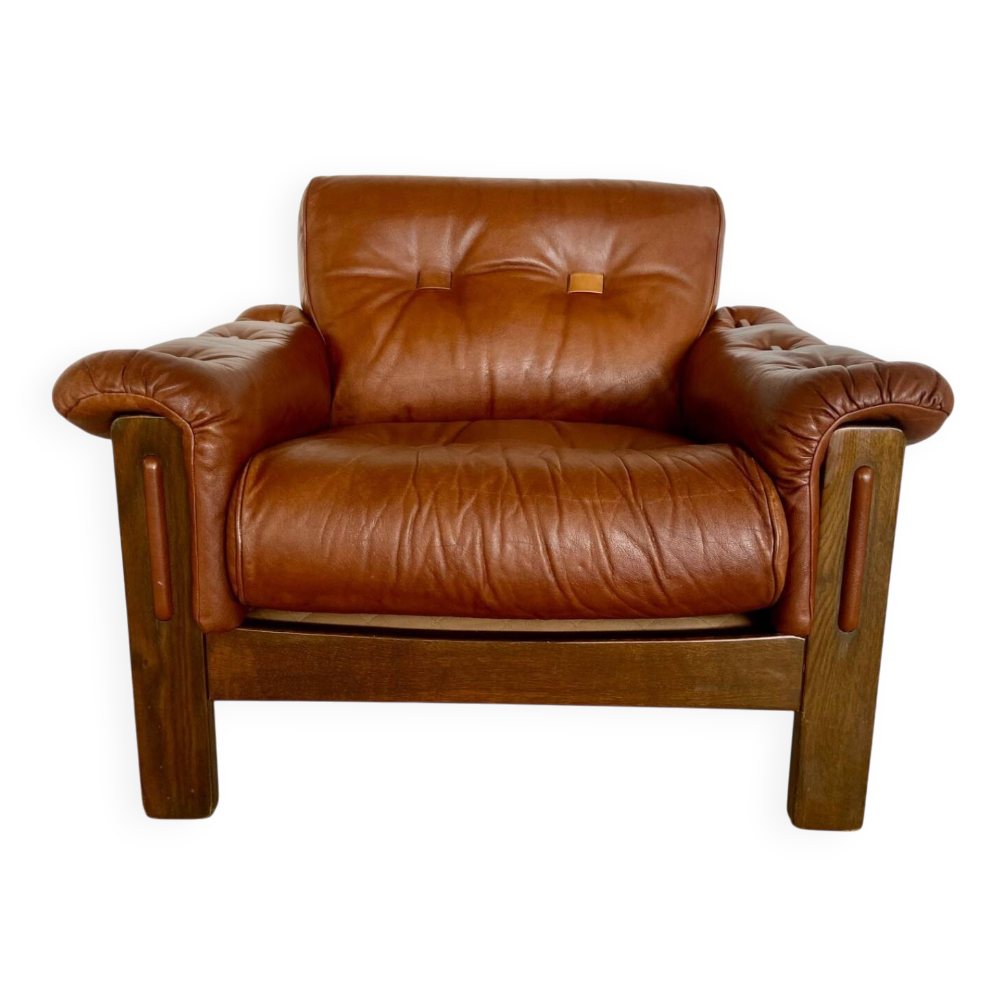 Mid-century vintage Scandinavian leather lounge chair in cognac brown leather