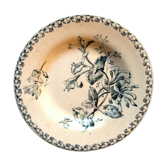 Assiette creuse art nouveau Terre de Fer Gien modèle en bleu, Le Chèvrefeuille