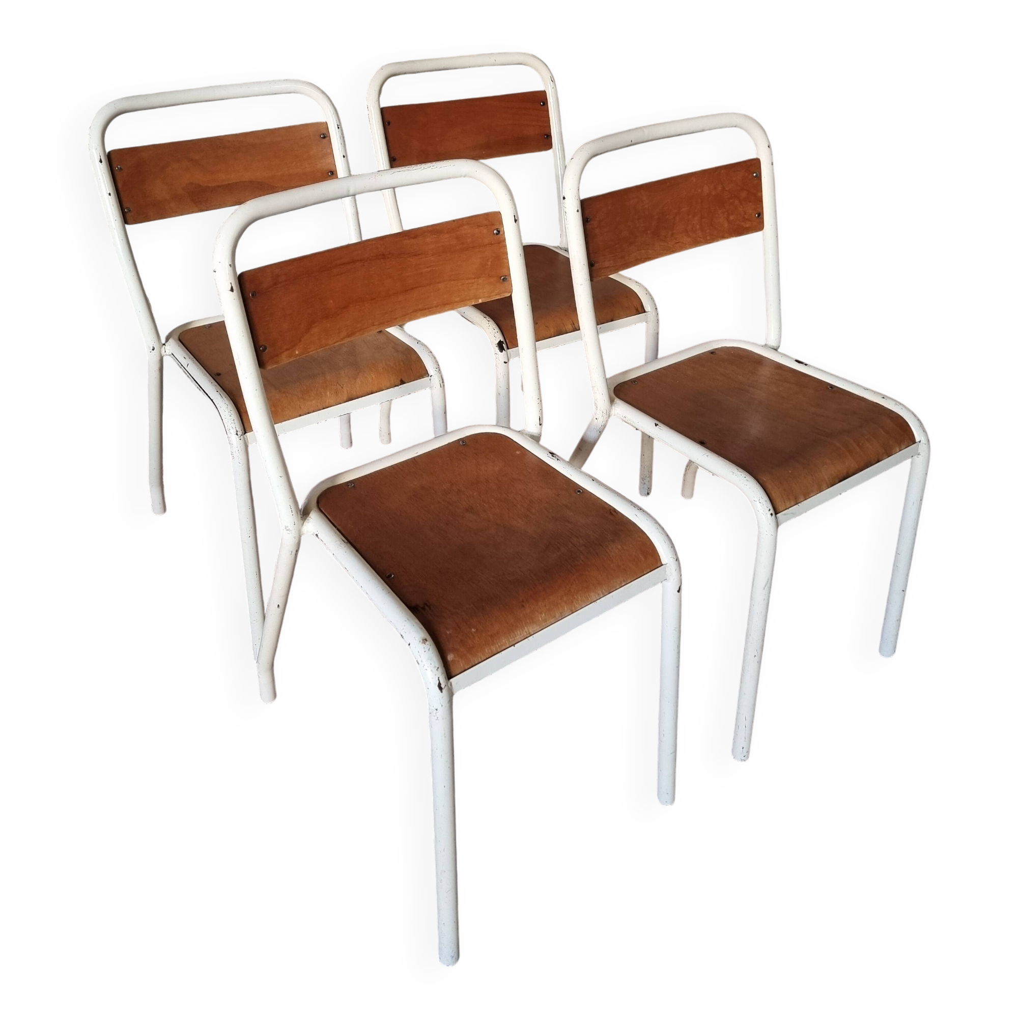Set of 4 vintage French school chairs – Stackable chairs – 1920s