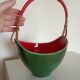 Leon elchinger soufflenheim - red and green ceramic fruit basket with handle