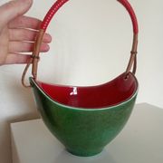 Leon elchinger soufflenheim - panier à fruits céramique rouge vert & anse