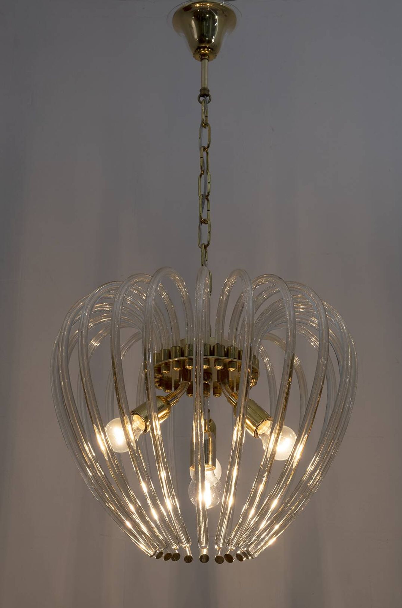 Venini Mid-Century Modern Italian Murano Glass and Brass Chandelier, 1950s