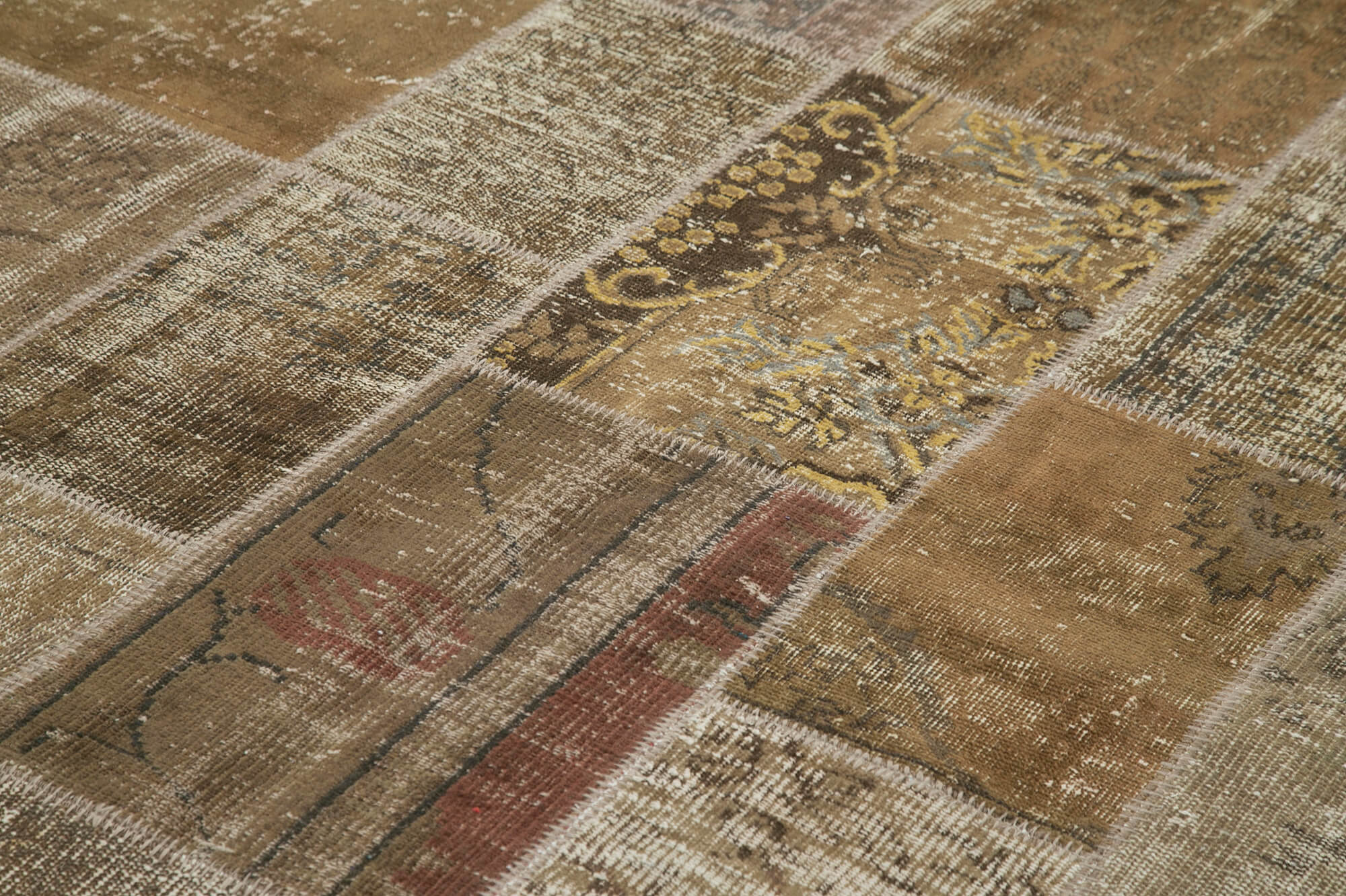 Handwoven Anatolian Contemporary 197 cm x 296 cm Brown Patchwork Carpet