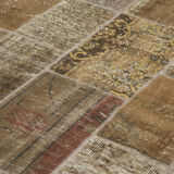 Handwoven Anatolian Contemporary 197 cm x 296 cm Brown Patchwork Carpet