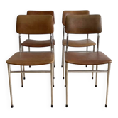 Set of 4 vintage 1970s brown faux leather chairs.