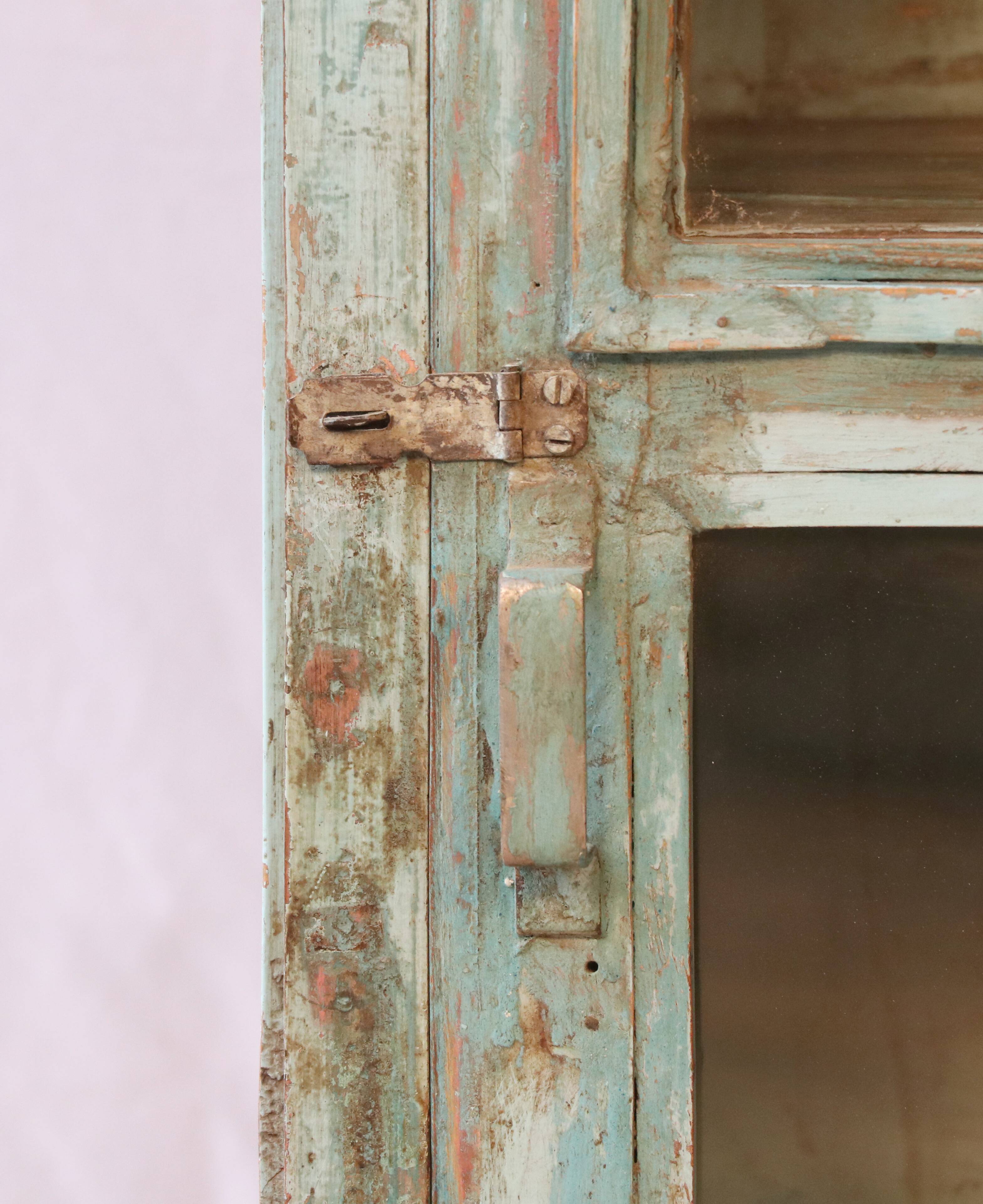 Old glazed cabinet in original blue patina Burmese teak