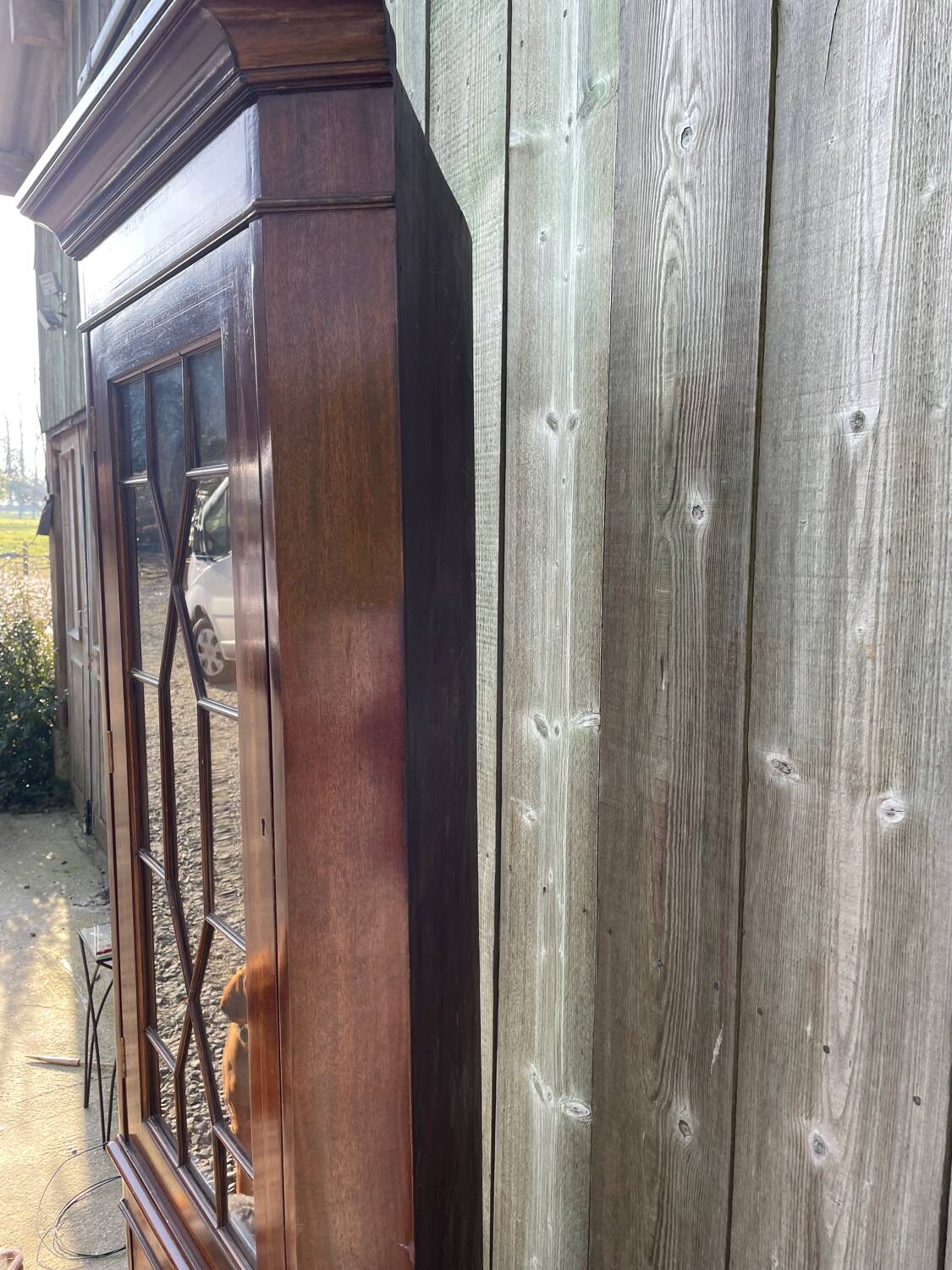 English mahogany corner bookcase/display cabinet