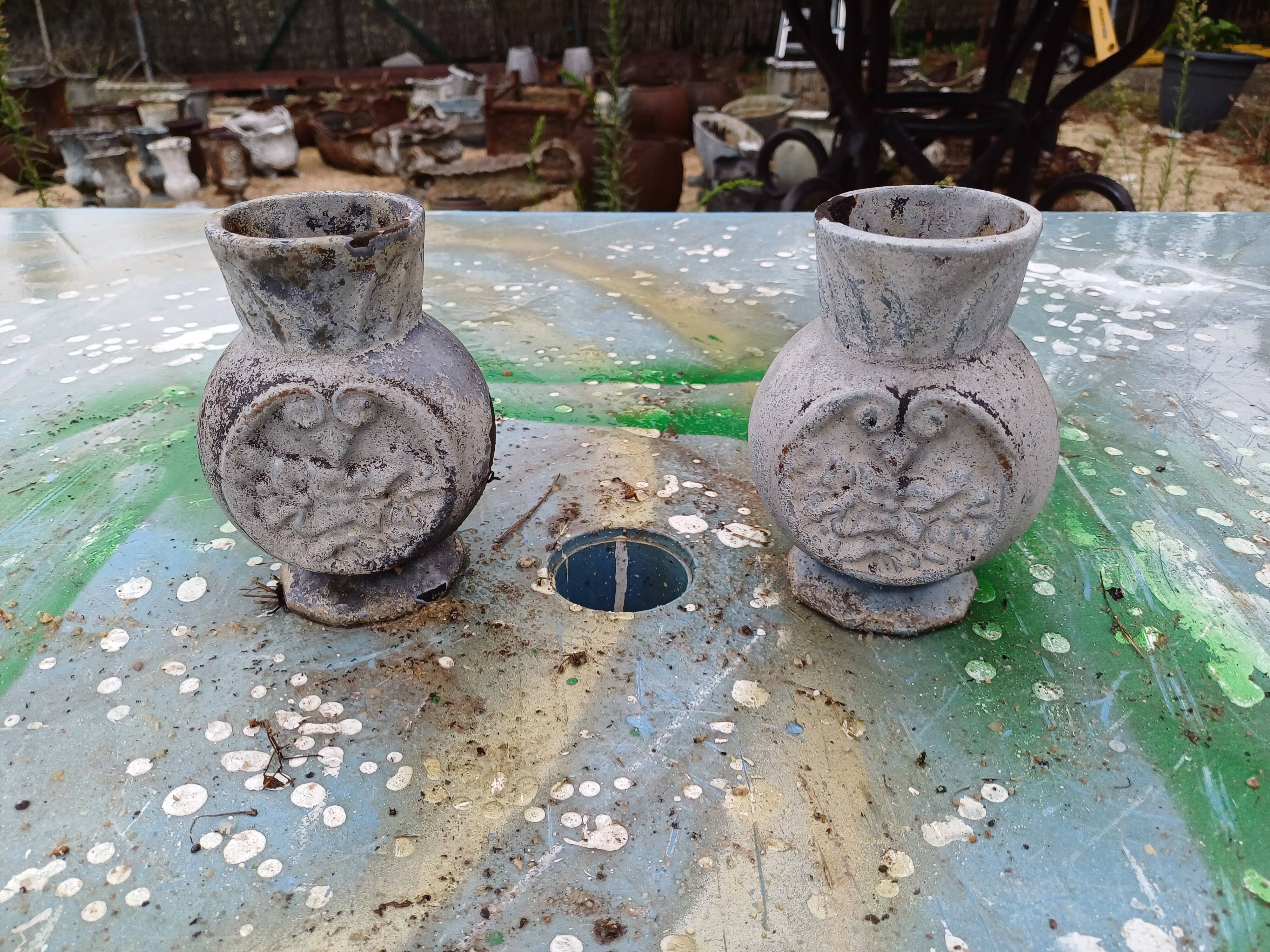 Pair of Cast Iron Vases 1900 from Charleville-Mézières