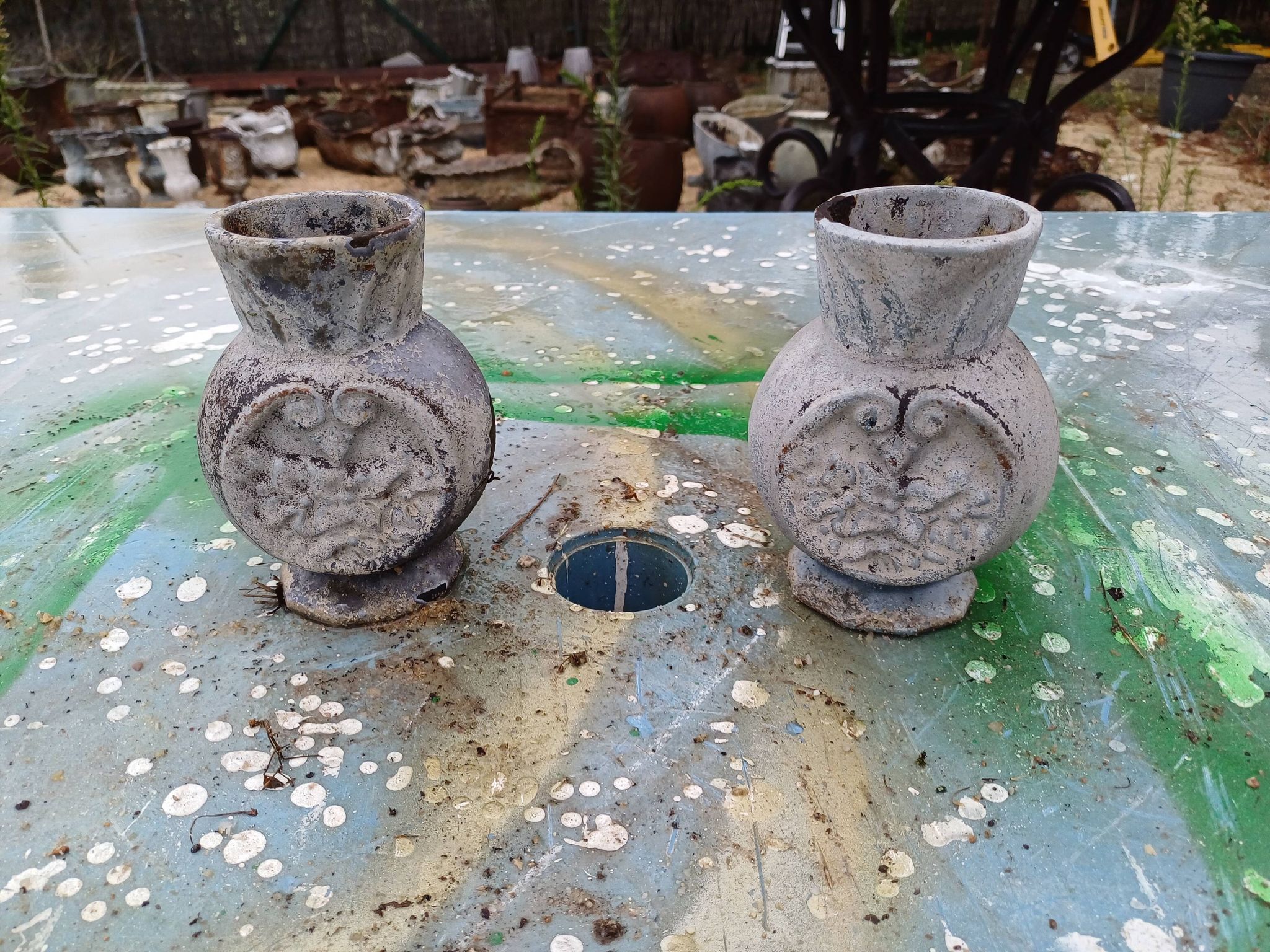 Pair of Cast Iron Vases 1900 from Charleville-Mézières