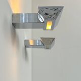 Pair of vintage wall lights, chrome and frosted glass, France, 1980.