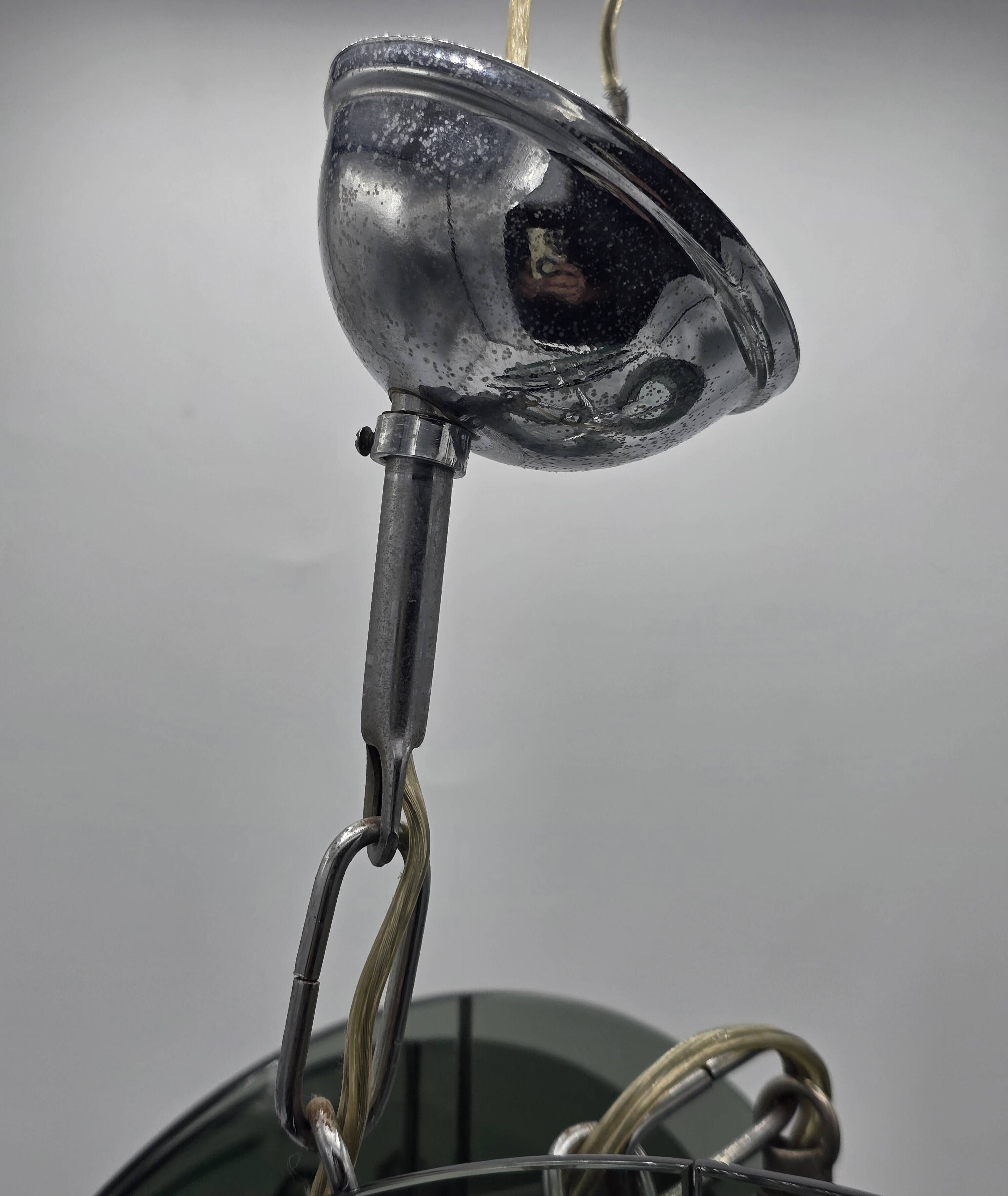 Suspension space age in thick grey-green smoked glass, in the style of Fontana.