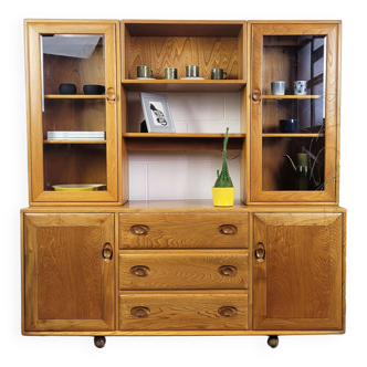 Ercol Windsor Sideboard & Glazed Display Cabinet with Lights, 90s