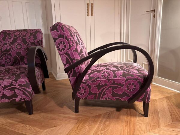 Fauteuil art déco, retapissés, recouvert d'un tissu Pierre Frey