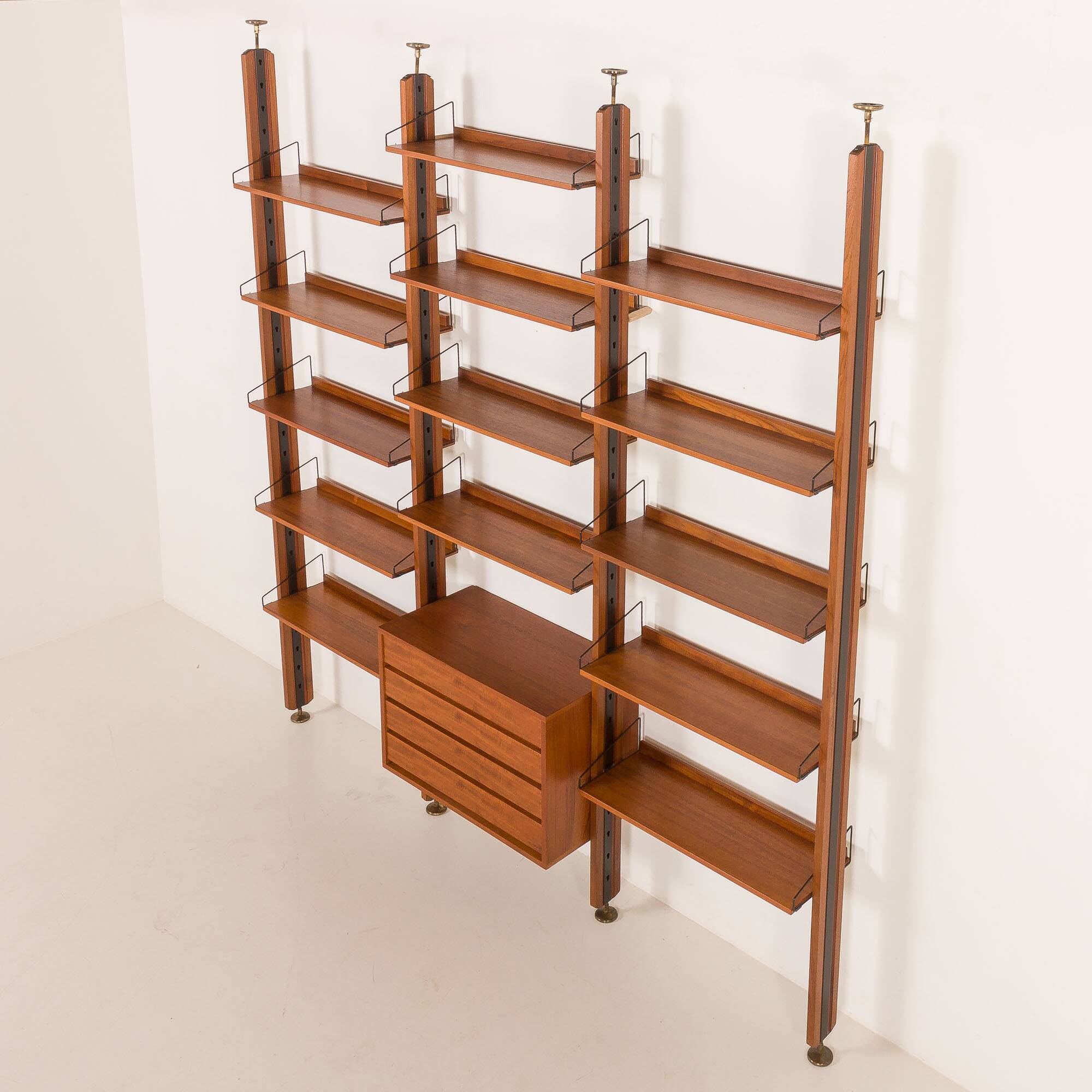 Italian mid century floor to ceiling teak wall unit or room divider, 1960