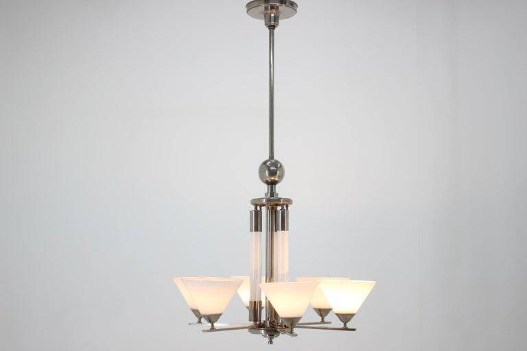 Large Original Bauhaus Art Deco Chandelier, 1930s / Functionalism