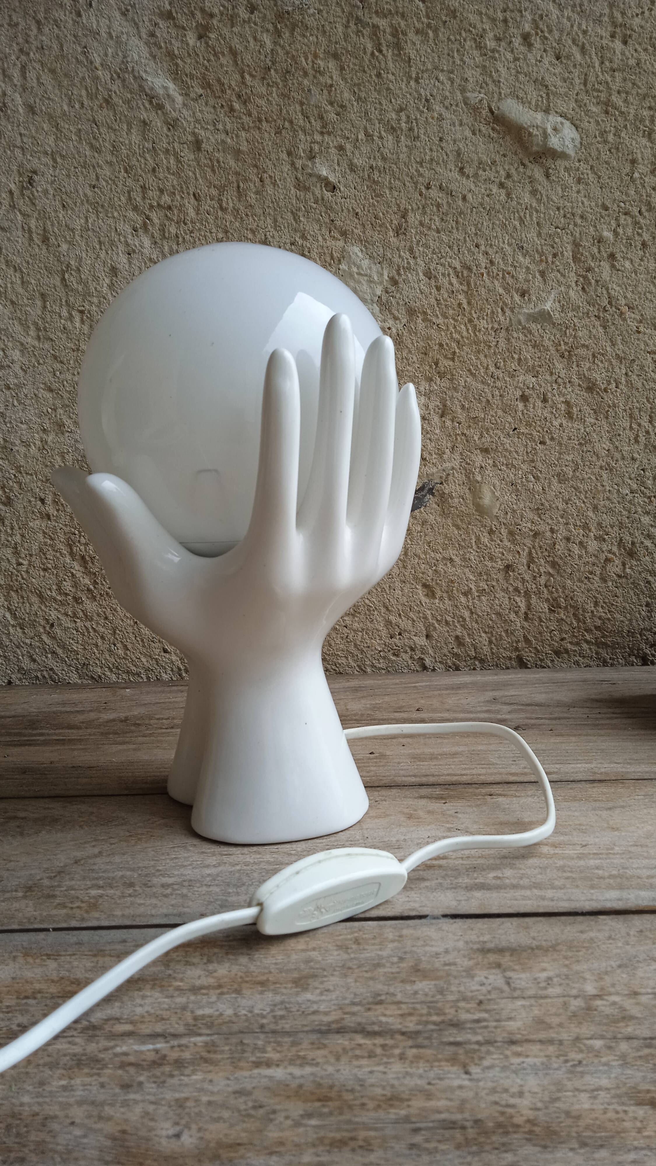 White ceramic and glass hand lamp