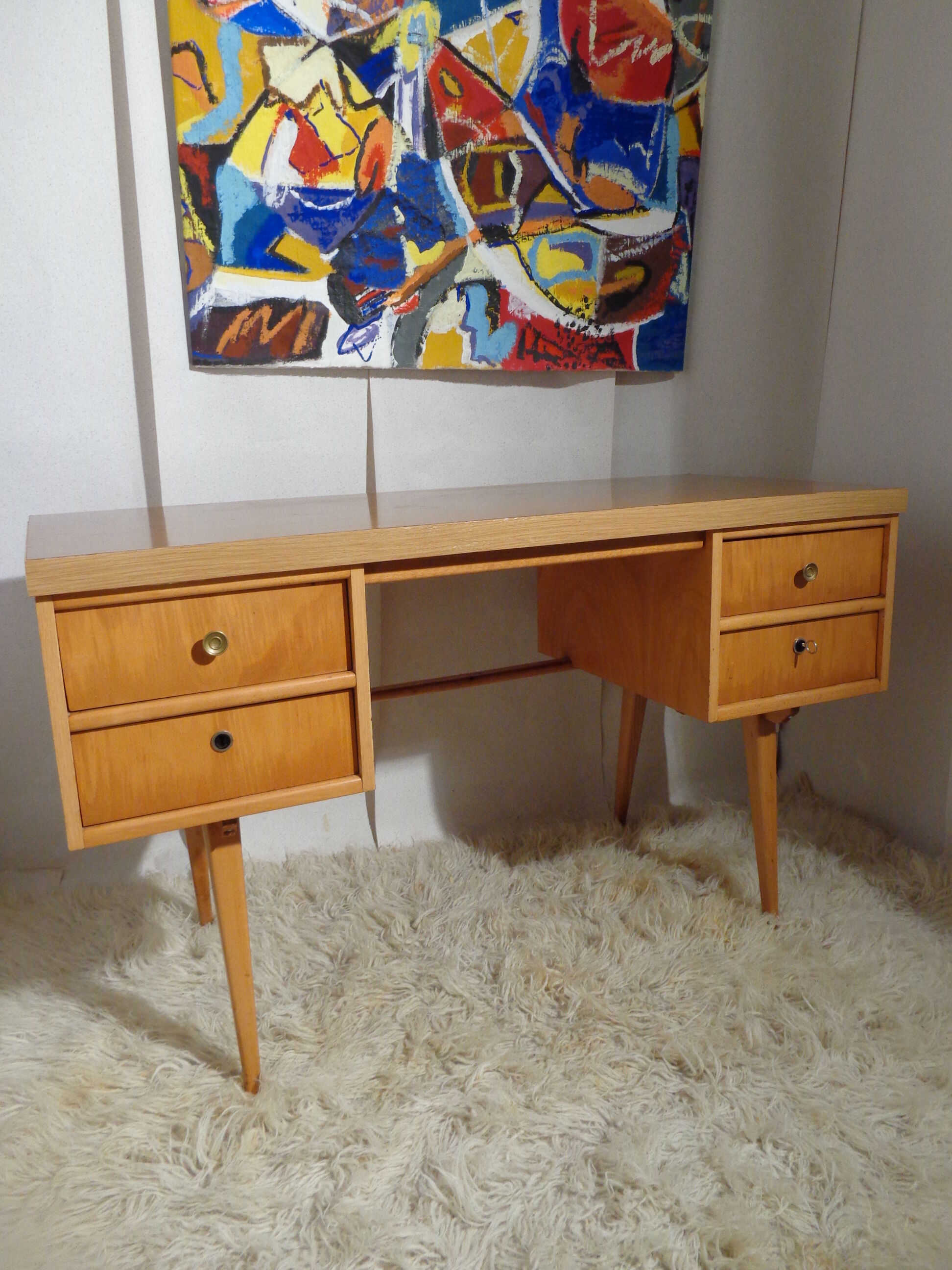 Vintage desk Ekawerk compass feet 50s