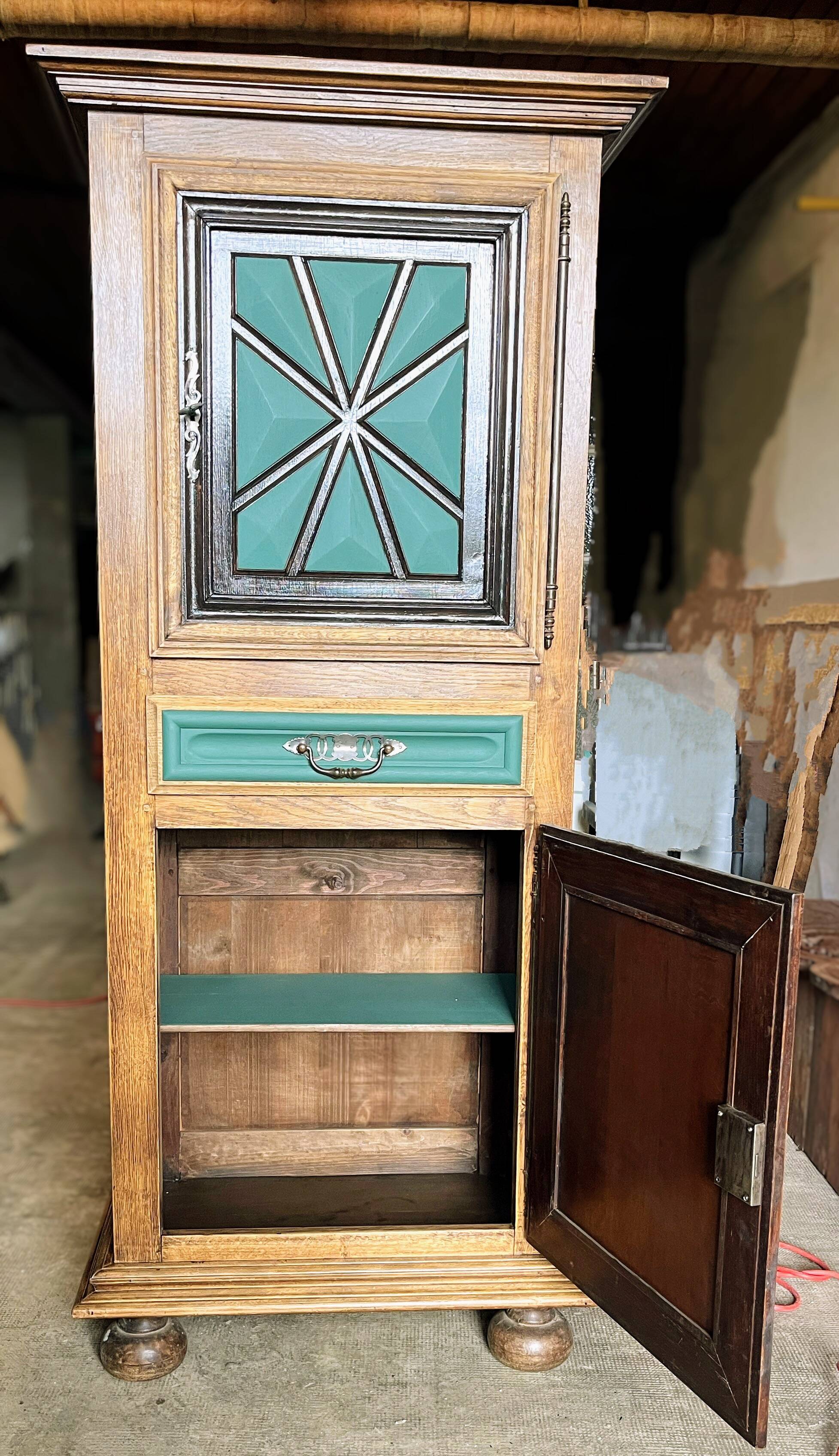 Antique solid wood wardrobe revamped – rustic chic / art deco style