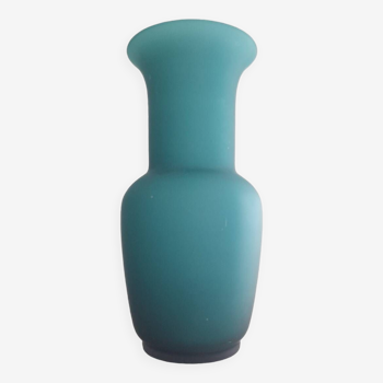 Large green satin Murano glass vase